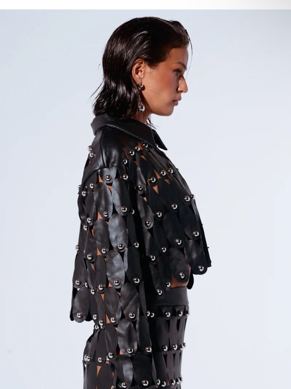 AKIRA Black Leather Studded Cutout Jacket - Picture 4 of 8